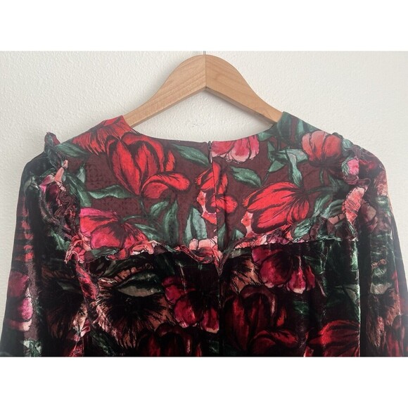 SANDRO Women's Velvet Velour Floral Dress Whimisgoth Dark Romance Silk Blend 38 - Picture 5 of 12